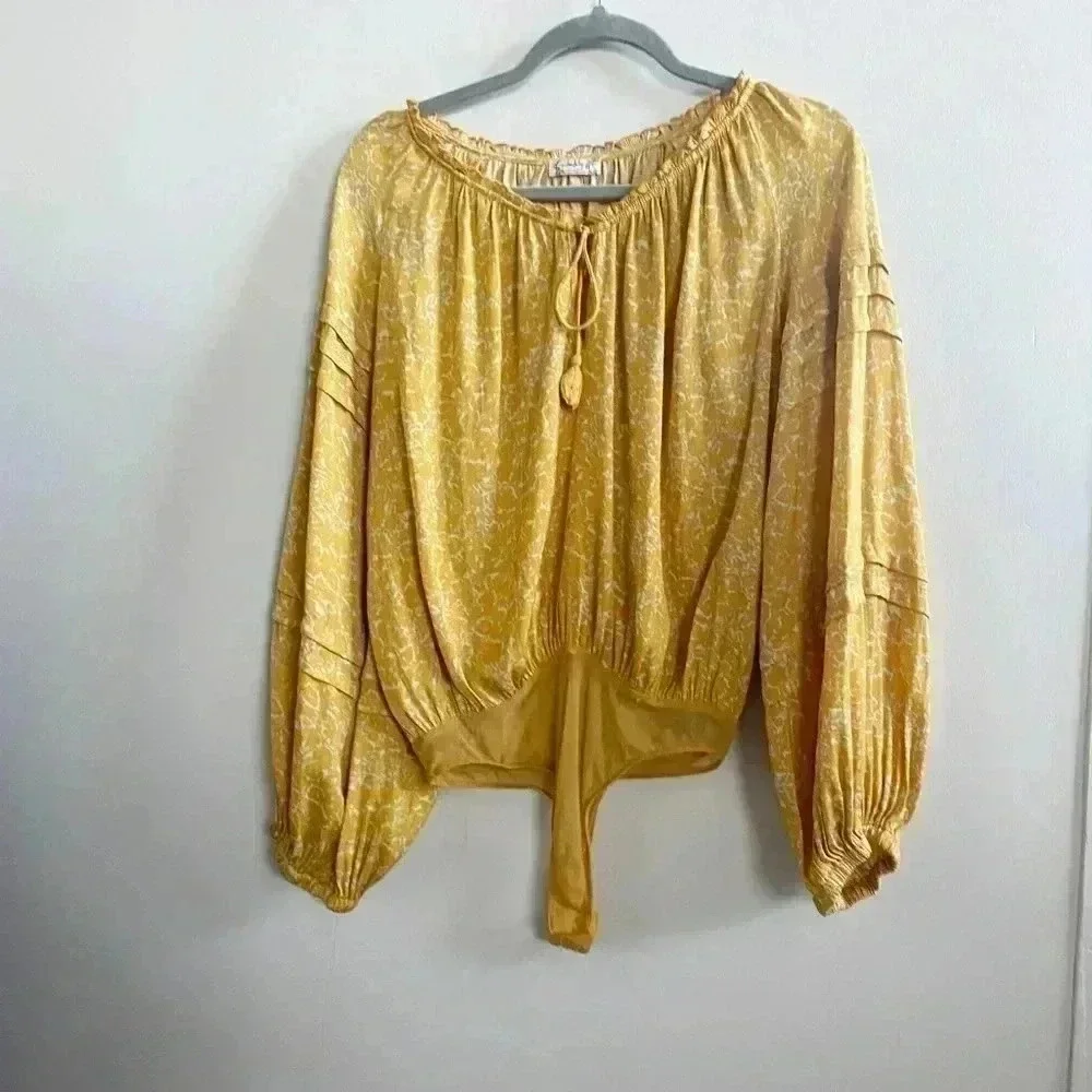 Free‎ People yellow floral bodysuit XS